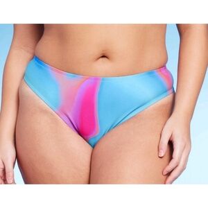 Wild Fable High Leg Cheeky Bikini Bottom Blue Marble Print Size X (14/16)